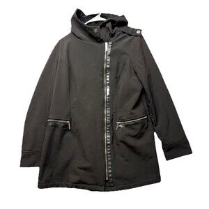 Michael Kors Womens Jacket Coat Black Soft Shell Lined Size Large Hood Pockets
